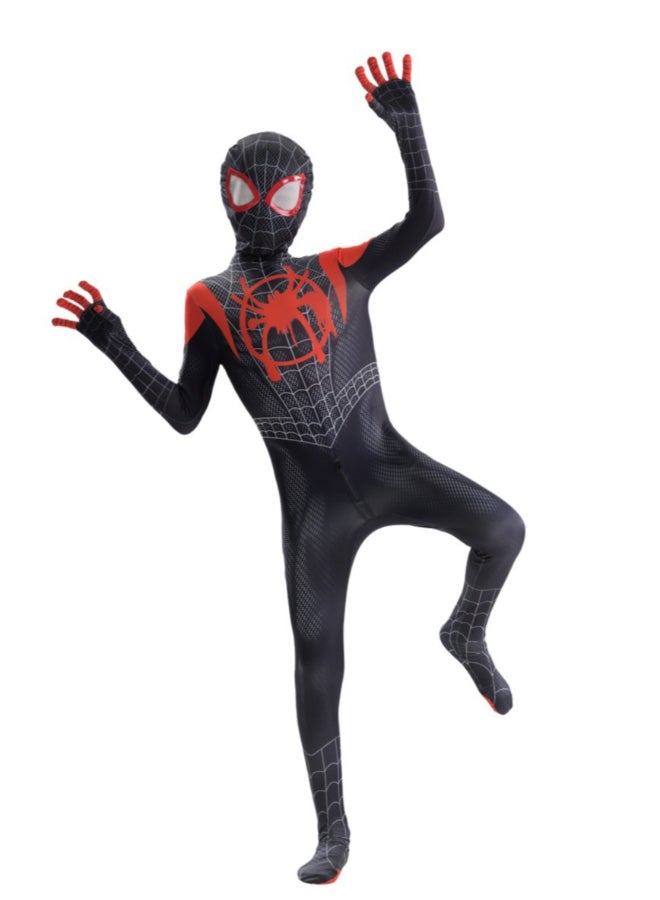 SPIDERMAN Spider-Man Miles Morales Cosplay Costume Full Bodysuit, Into the Spider-Verse Superhero Outfit with Mask for Fans, Costume Parties and Cosplay Events 3 year 100cm - Image 2